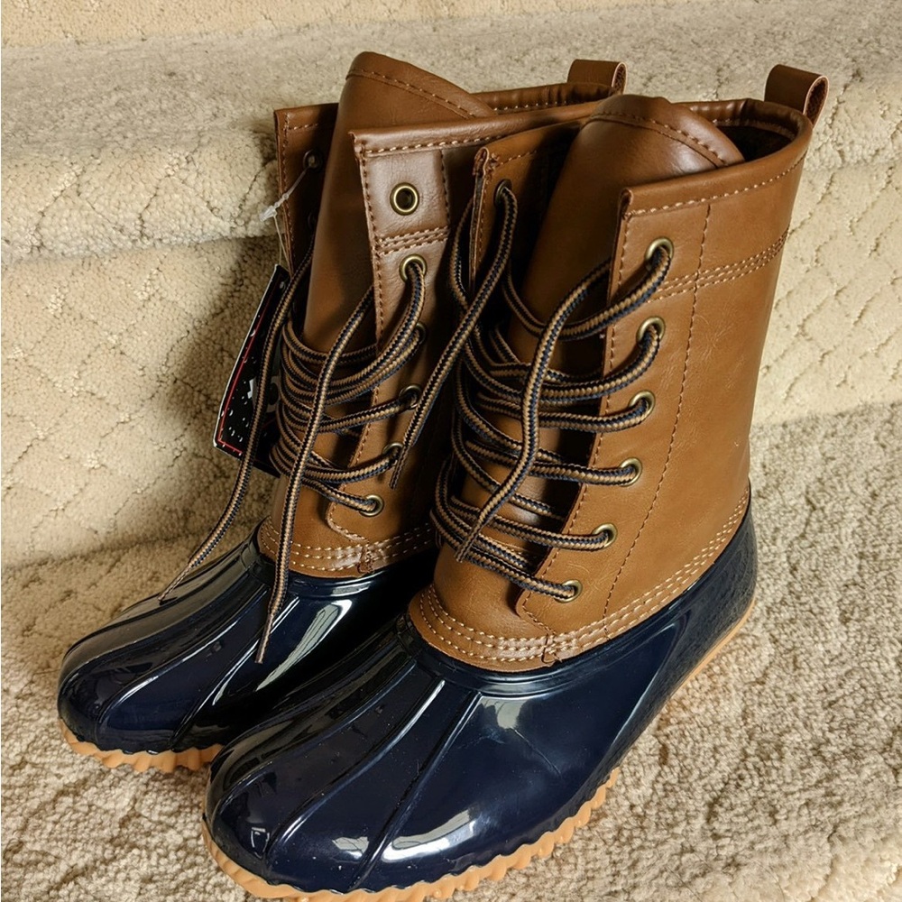 Totes Ariel Blue & Brown Duck Boots Women’s ~Thermolite & Waterproof ~ NWT